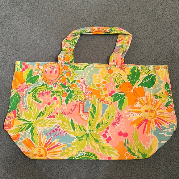 Lilly Pulitzer Multi Colored Florida Sunshine State Canvas Beach Tote - Picture 1 of 5